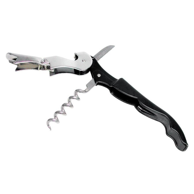 ELEGANT Corkscrew with DOUBLE STEP and BLACK Plastic Handle