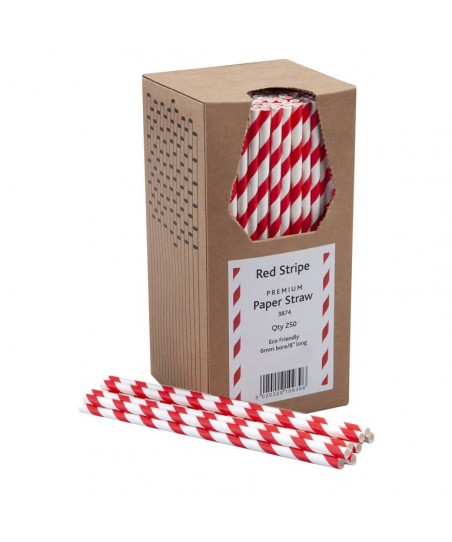 Paper Straws (ECO Friendly) with Red and White Stripes, 250 pcs