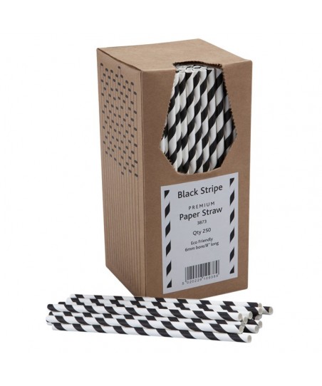 Pajitas de Papel (¡Juego de 250pzas!) con Rayas Blancas y Negras 3873
