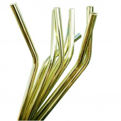 BENT Drinking Straws - GOLDEN (3pcs Set!) Reusable with Cleaning Brush