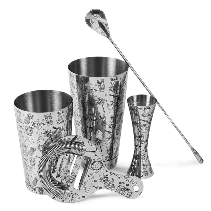 Set de COCTELERÍA TIKI [UrbanBAR] con 5 Utensilios – Estuche de Regalo Premium