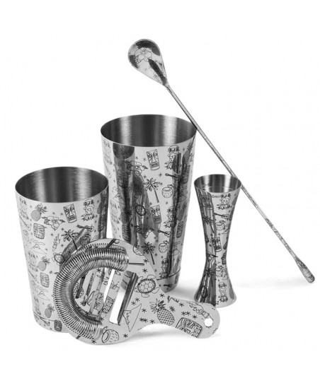 Set de COCTELERÍA TIKI [UrbanBAR] con 5 Utensilios – Estuche de Regalo Premium