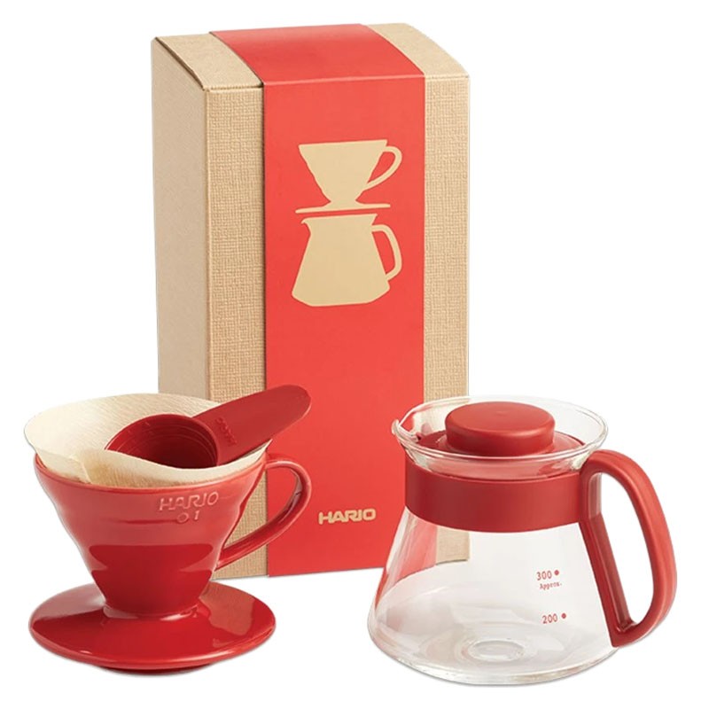 Pour Over Drip Pod Kit, CERAMIC V60, 1-4 Cups [HARIO] VDS-3012R, Red