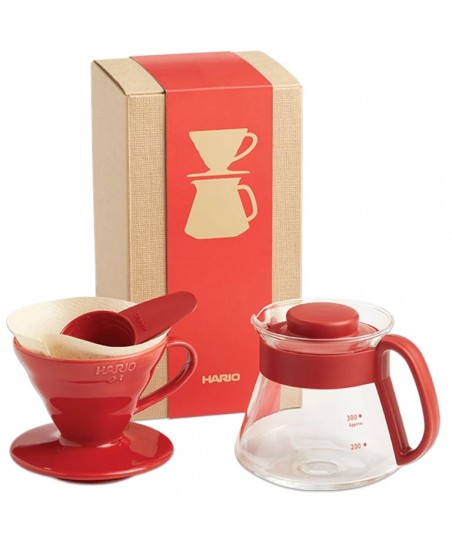 Pour Over Drip Pod Kit, CERAMIC V60, 1-4 Cups [HARIO] VDS-3012R, Red