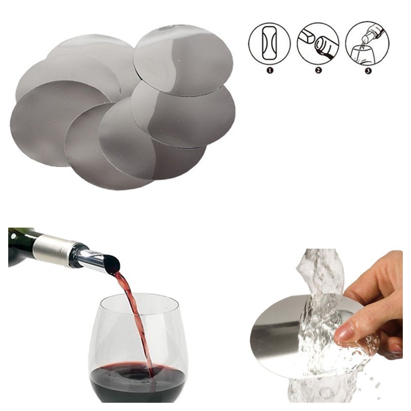 DROP STOP para Vino (Set 6 uds.) – Disco Antigoteo de Aluminio