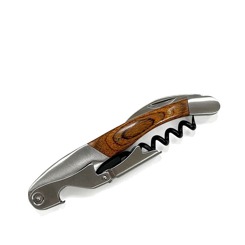Sacacorchos PREMIUM con Mango de Madera de NOGAL y Espiral de Teflón con Doble Paso