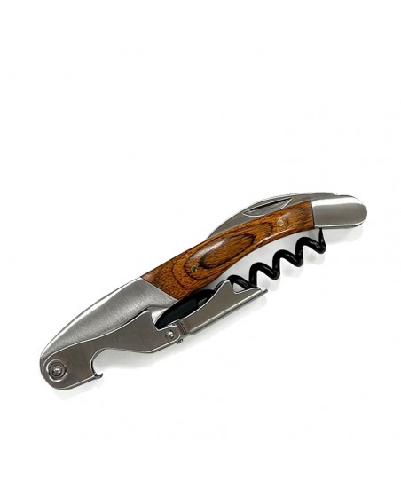 Sacacorchos PREMIUM con Mango de Madera de NOGAL y Espiral de Teflón con Doble Paso