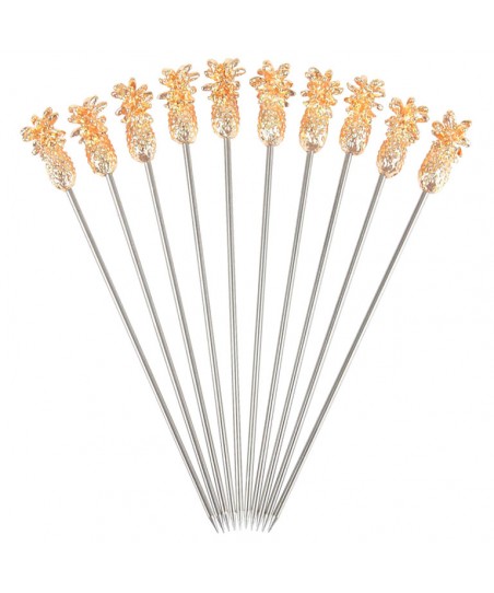 Palillos de METAL con PIÑA (¡Juego de 10pzas!) DORADA, Reutilizable