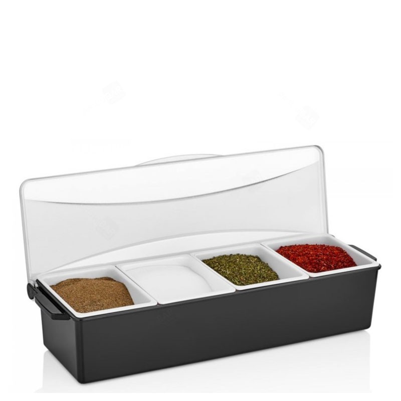 Dispensador de Especias / Organizador de Frutas Cortadas - 4 Compartimentos con Tapa