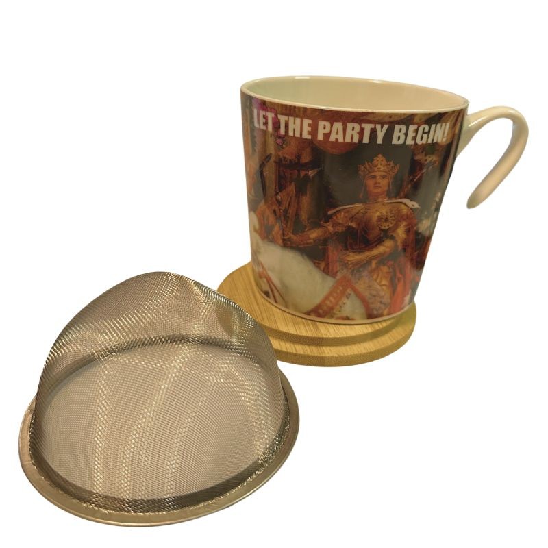 Taza de Té de PORCELANA con INFUSOR y Tapa de Madera, 400ml