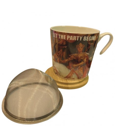 PORCELAIN Tea Mug with INFUSER and Wooden Lid, 400ml