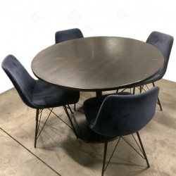 Modern Dining Set – Round Black Table + 4 Dark Blue Velvet Chairs | Elegant & Comfortable (Used, Good Condition)
