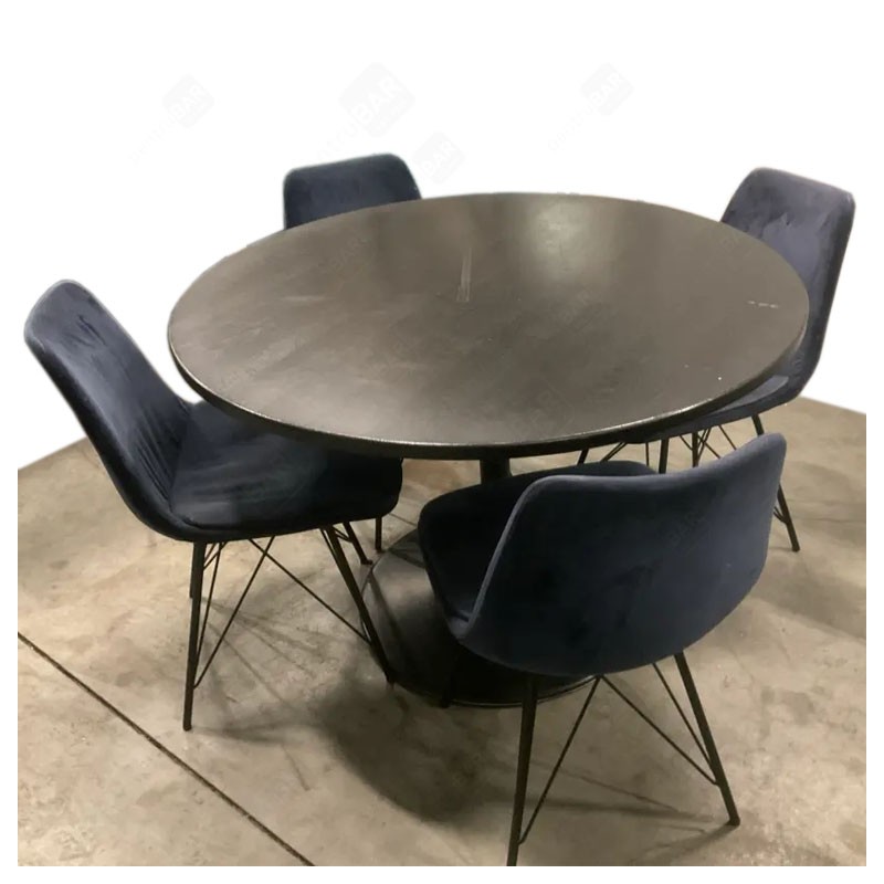 Modern Dining Set – Round Black Table + 4 Dark Blue Velvet Chairs | Elegant & Comfortable (Used, Good Condition)