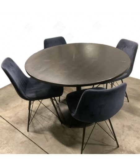 Modern Dining Set – Round Black Table + 4 Dark Blue Velvet Chairs | Elegant & Comfortable (Used, Good Condition)