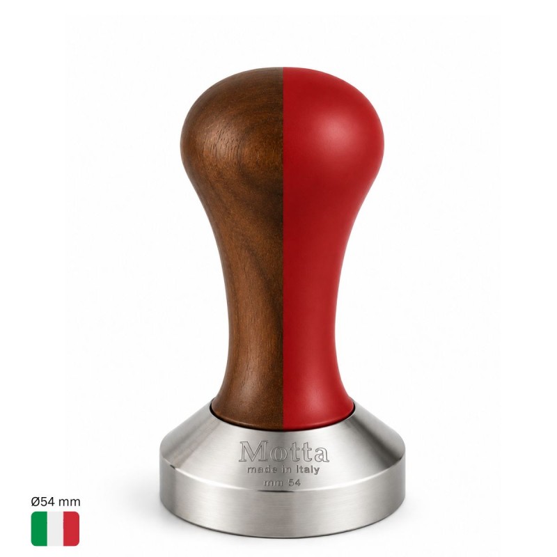 Coffee Tamper Ø54 mm [MOTTA] with WALNUT / RED Wooden Handle
