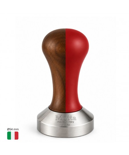 Coffee Tamper Ø54 mm [MOTTA] with WALNUT / RED Wooden Handle